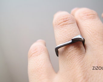 Square Silver Stacking Ring with faceted tiny triangle