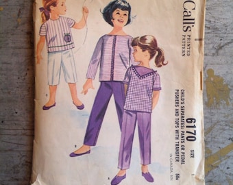 Vintage McCall's Sewing Pattern 6170 Child's Size 1 Pedal Pushers Tops