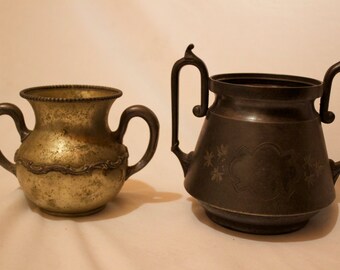Antique/Vintage Wallace Bros 2318N Nickel Silver Sugar Bowl & #117 Wilcox Silver Plate Co Quadruple Plate Sugar Bowl