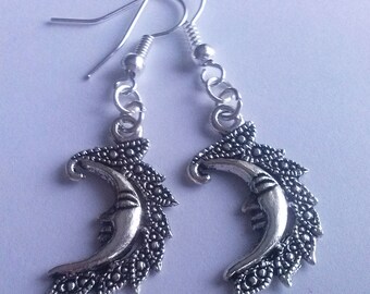 Fancy Moon Earrings , Moon Earrings , Celestial Earrings , Silver Earrings , Man in the Moon , Handmade Jewelry , Handmade Jewellery , Gift