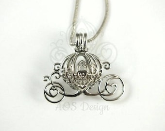 Pearl Cage Carriage Silver Plated Charm Necklace Princess Cinderella Pick A Pearl or Wish Pearl Epcot Pumpkin Locket