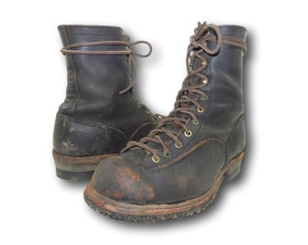 Vintage 40's CHIPPEWA Black Leather Lace Up Outdoor Work Logger Boots Sz 9