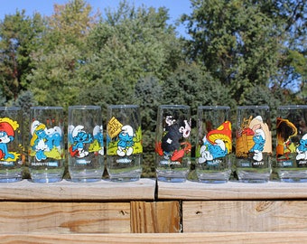 1982 Smurf Glass Set of 8 by Peyo