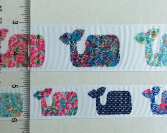 Lilly Pulitzer inspired Whales In prints grosgrain ribbon 1" 1.5"