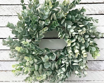 Frosted Eucalyptus Wreath, Mini Farmhouse Wreath, Greenery Wreath, Year Round Wreath, Wall Decor, Gallery Wall, Spring Wreath, Candle Wreath
