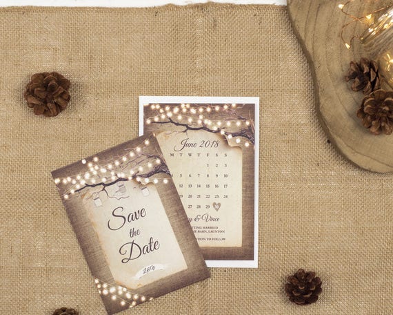 Rustic Save The Date Card - A6 Rustic Lights
