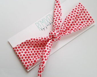 Vintage Inspired Head Scarf White with Coral Polka Dots - Headband
