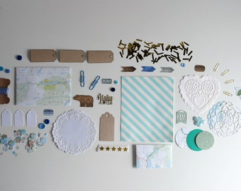 Junk Journal, Smash Book, Junk Journal Handmade, Travel Journal Kit, Journal Kit, Bullet Journal, Junk Journal Gold, Junk Journal Blue, Kit