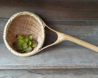 Vintage Ladle Basket, Hanging Wall Basket, Basket Ladle, Basket Scoop, Basket with Handle, Boho Basket, Air Plant Holder, Jungalow Style