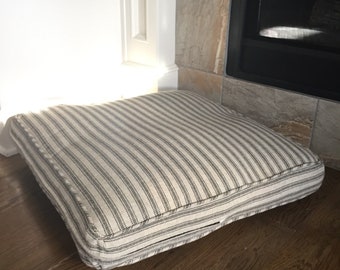Farmhouse Black and Tan Ticking 25x25 Inch Dog Bed or Floor Cushion Cover