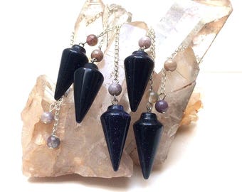 Blue Goldstone gemstone crystal with Agate dowsing pendulums