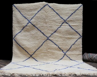 7x9 Blue Beni Ourain rug - Large Beniourain carpet - 100% wool rug - Morocco rug - Area rug - White rug - Beni Berber rug - Tapis Teppich