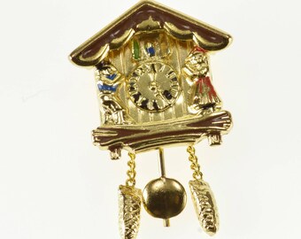 10k 3D Articulated German Cuckoo Clock Pendant Gold