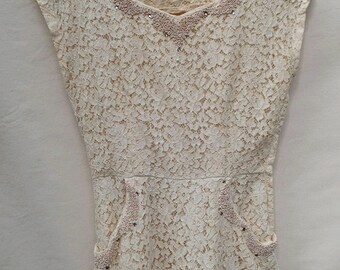 vintage lace dress; 50s lace dress; handmade dress; cream lace dress; wedding guest dress; fancy dress; occasion dress; vintage party dress