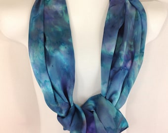 Blue Silk Scarf, Aqua Silk Scarf, Purple, Green, Silk Scarves, Hand Painted Silk Scarf, Silk Satin, Original Art, Abstract Flowers, Floral