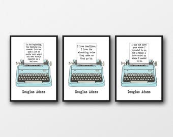 Set of 3 Unframed Douglas Adams Quotes - Gift Idea for Hitchhikers Guide to the Galaxy Fans