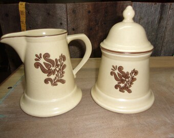 Vintage Pfaltzgraff Stoneware Village Design Creamer & Sugar Bowl