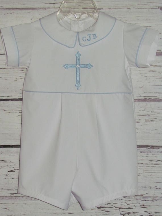 Baby Boy Baptism Romper Monogram Collar Christening Romper