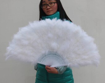 80*45cm White Large Marabou Feather Fans For Wedding Bridesmaids
