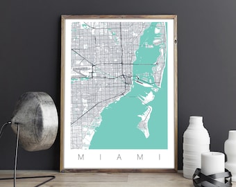 Miami Map/Miami Street Map/Miami City Map/Miami Map Poster/Miami Map Print/Miami Wall Art/Miami FL/City Map of Miami/Miami Beach FL/USA Map
