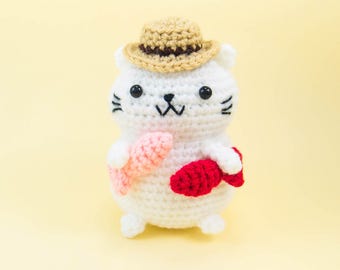 Crochet Cat Toy - fishing cat amigurumi crochet - plush cat - cat lover gift - cat stuffed animal - Cat Toy - amigurumi cat plush