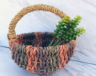 Vintage Colorful Basket. Rainbow Wicker Basket. Easter Basket. Spring Basket