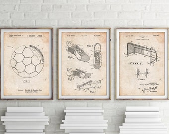 Soccer Art Patent Posters Group of 3, Soccer Cleat, Soccer Goal, Soccer Ball, Soccer Wall Art, Sports Decor, Soccer Gifts, PP1170