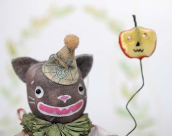 Nostalgische Primitive Folk Art Anhänger Ornament Katze Kater Art Doll