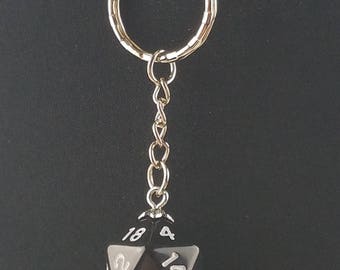 D20 Dice Dungeons & Dragons RPG Fantasy Solid Black Keychain