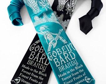 Dragon Necktie, Dice Tie, DnD Dice, Fathers Day Gift, RPG, D20 Dice Necktie, Geek Tie, Gamer Gifts for Him - Goblin Bard Brandy Mens Necktie