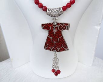 Red Coral and Ottoman Caftans Necklace, Coral Gemstone Jewelry, Red Painted Caftans, Women Coral Necklace, Gift for Her, Mother's Day Gifts