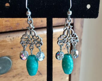 Russian amazonite and crystal earrings