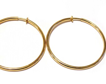 Clip-on Earrings Hoop Earrings Gold Tone Hypo-Allergenic Hoop Earrings 2.25 INCH