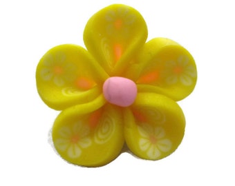 Yellow Polymer Clay Flowers 20mm Beads Set of 4