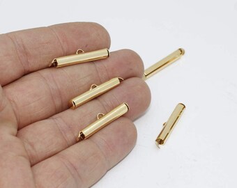 10 Pcs Inner 3x25mm 24k Shiny Tube End , Connector , Crimp End, Clamp , Tube Clamp , BRT679