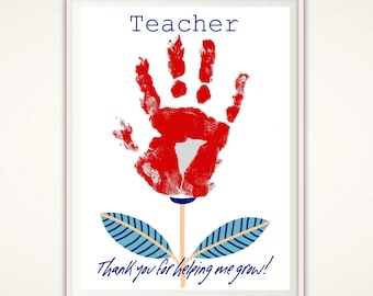 Thank You For Helping Me Grow, Teacher PRINTABLE, Teacher Gifts From Kids, Teacher Appreciation Gift, Personalized, DIY Handprint Art. Print