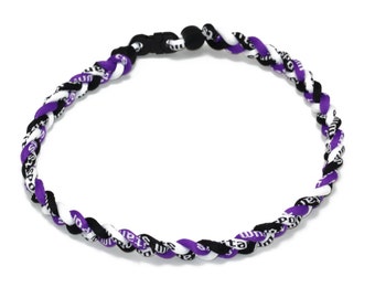 Wholesale 12 pieces lot Custom Purple Black White Baseball Titanium Neckalce Running Tornado Braided Necklaces Birthday Party Team Color