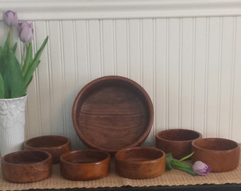 Vintage Teak Wood SALAD BOWL SET, Wooden Salad Bowls, 1970's Dining And Serving, Thailand Made Bowls, Rustic Decor, Farmhouse Decor, Gift