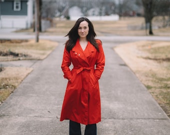Vintage Red Trench Coat | Small