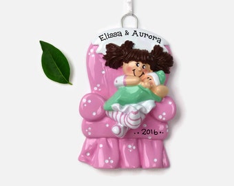 Big Sister Personalized Ornament - Brunette - New Baby - Hand Personalized Christmas Ornament