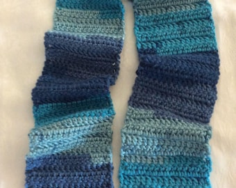 FREE SHIPPING Crochet Scarf, Scarf, Handmade Crochet Scarf, Crochet Scarf with shades of blue