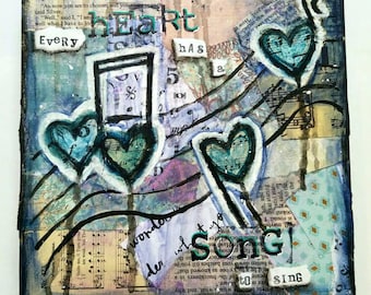Heart Song, Original Mixed Media Art on Wood