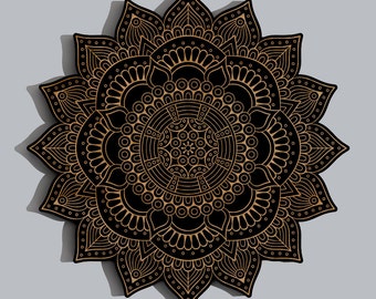 Floral Mandala Geometric Laser Engraved Wood Wall Art