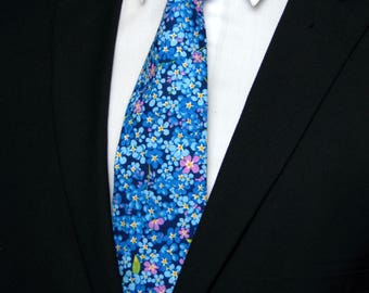 Blue Floral Necktie – Colorful and sheerful Floral Necktie for Wedding, Everyday and Available as a Skinny Tie