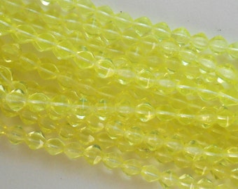 50 6mm Jonquil bicone beads, yellow pressed glass Czech beads, C0650