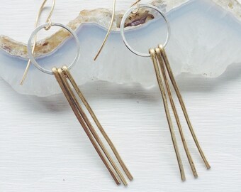 Dawn Dreamcatcher Earrings, Hammered Mixed Metal, Bohemian Modern Jewelry