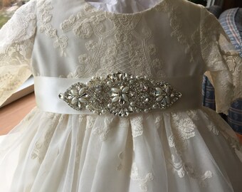 Victoria Ivory Lace Christening Gown, Cap, Bib,Headdress and Personalization.