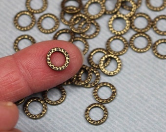 9mm Hammered Washers, 4+ TierraCast Brass Oxide Plated Rings, Lead Free Pewter, Textured Links w/ 5.8mm Holes