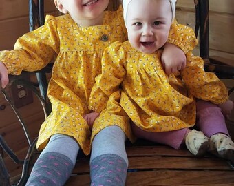 Short or long sleeve girls or Baby dress/tunic in blue dragon scale pattern optional bloomers