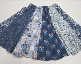 Girls Woodland Twirly skirt in Grays and Blues Sizes 6 7